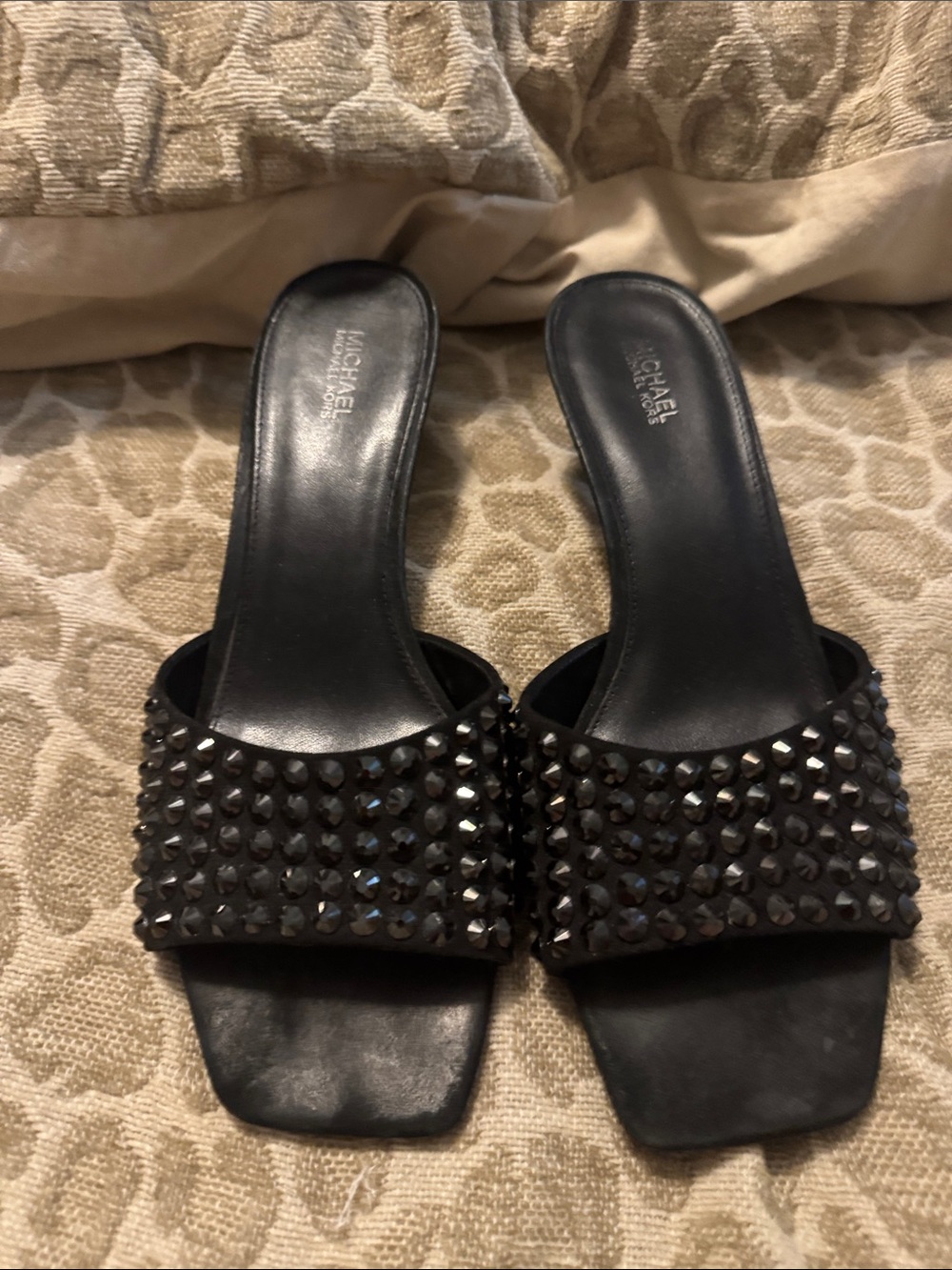 Black Perforated Kitten Heel Mules